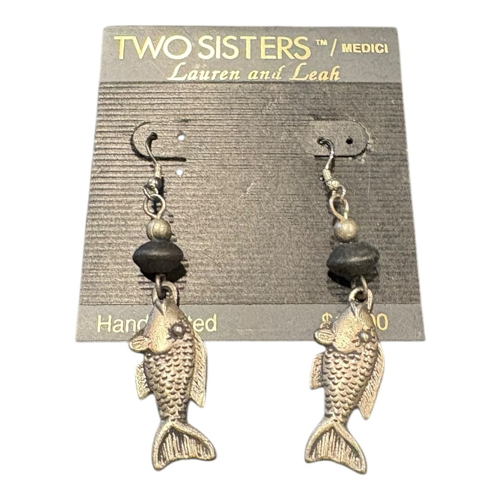 Two Sisters Medici Silver Fish Earrings Vintage 80s Handcrafted J18